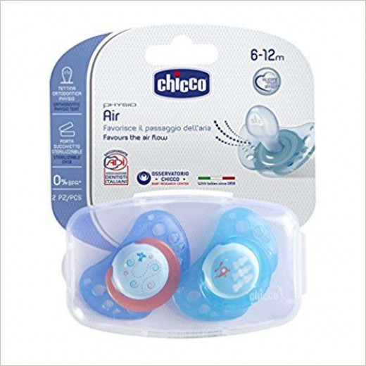 Chicco Physio Air Blue (6-12M) Silicone, 2 Pieces