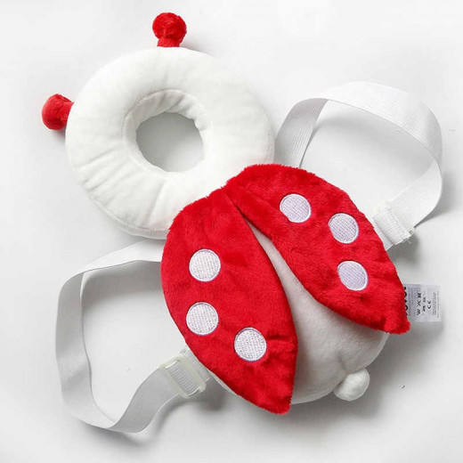 JJ Ovce Baby Head Protector, White Ladybug