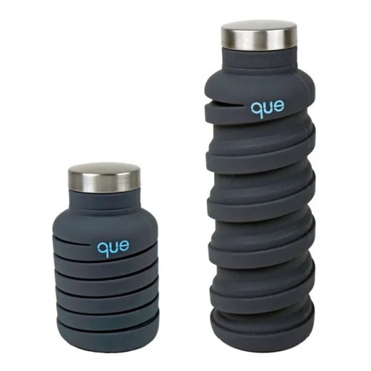 Que Collapsible Water Bottle, Metallic Charcoal, 600 Ml