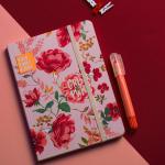 Mofkera Pink Floral Notebook with Rubber Band A6 Size