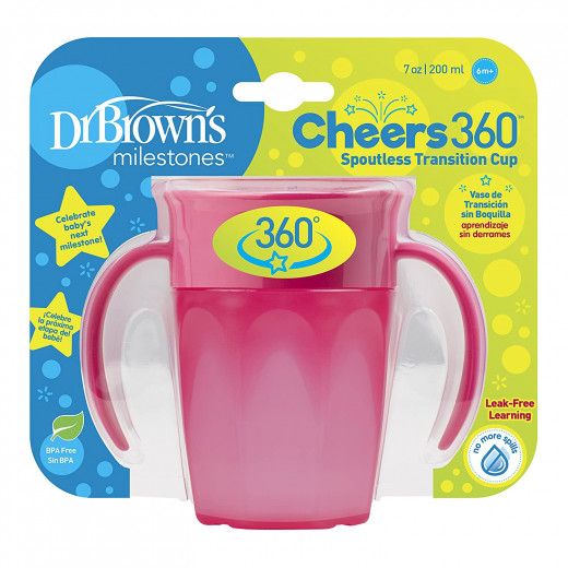 Dr. Brown's Cheers 360 Spoutless Training Cup, 6m+, 200ml, Pink
