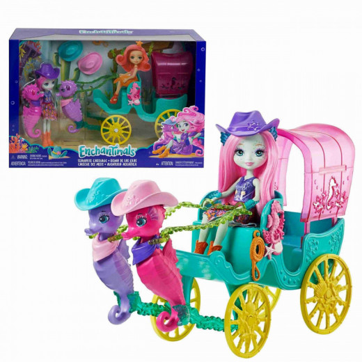 Enchantimals Sandella Seahorse, Friends and Western-styled Coach Doll