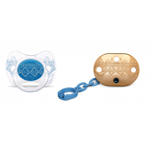 Suavinex Pacifier Premium Couture Physiological Teat Chain, Dark Blue 4-18 months