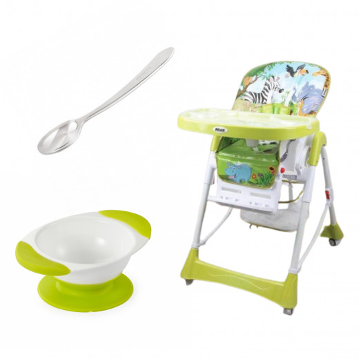 Farlin Package ( aBaby Baby High Chair, Green + Stainless Steel Training Spoon - Silver + Farlin Feeding Set Bowl, Green )