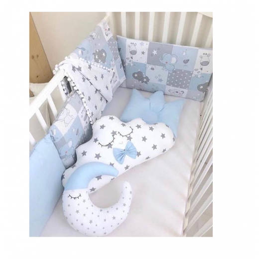 طقم سرير أطفال حديثي الولادة من أنيت - أزرق وأبيض