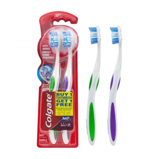 Colgete Toothbrush Optic White 360 Soft 1 plus 1 free, Assorted