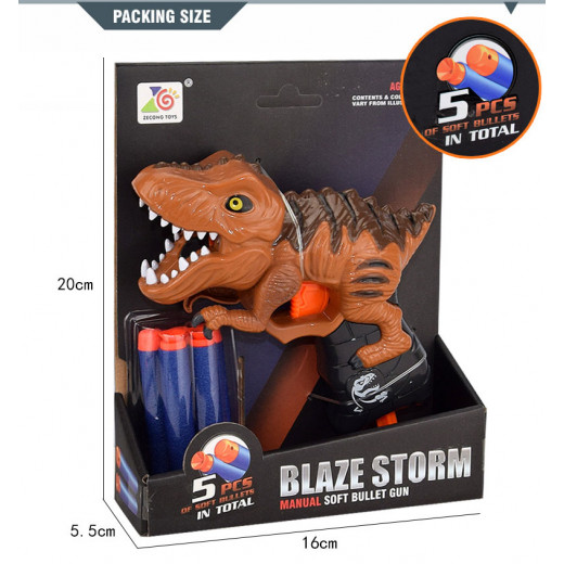 Blaze Storm Manual Soft Bullet Gun with 5 pcs Darts, Brown Dinosaur
