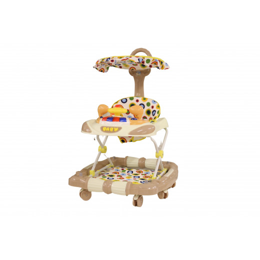 Walker Baby Car With Umbrella, Beige & Colorful