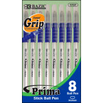 Bazic Prima Blue Stick Pen With Cushion Grip (8/Pack)