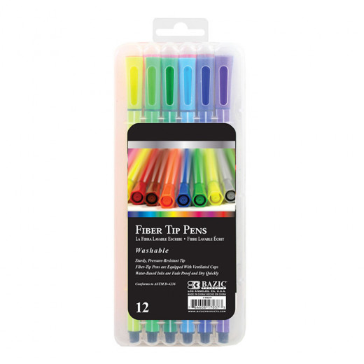 قلم من الألياف 12 لون قابل للغسل من بازيك