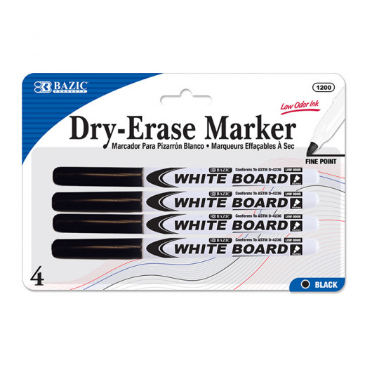 Bazic Black Fine Tip Dry-Erase Marker (4/Pack)
