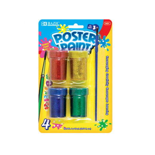 Bazic Poster Paint With Brush (18 Ml) 4 Color