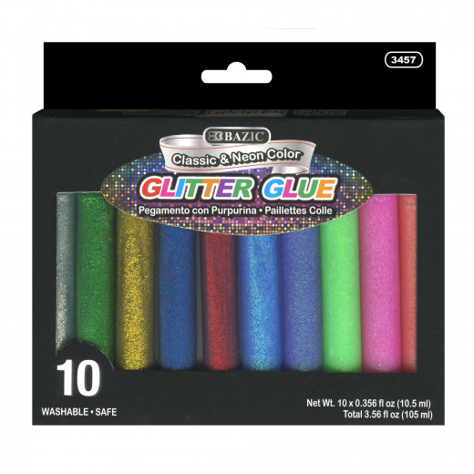 Bazic 10 Tubes Glitter Glue Pen (10.5 Ml)