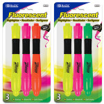 Bazic Desk Style Fluorescent Highlighters Cushion Grip (3/Pack)
