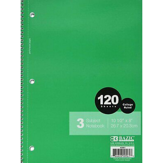 Bazic Subject Spiral Notebook, 120 Count, Assorted