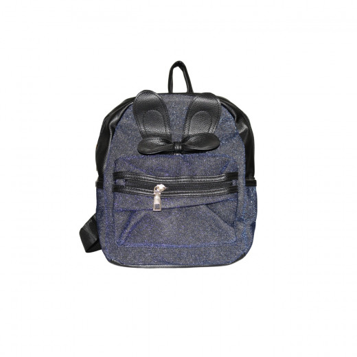Fashionable Glittery Sequin Bow Bag Pack For Girls , Blue & Black, 26*20 cm
