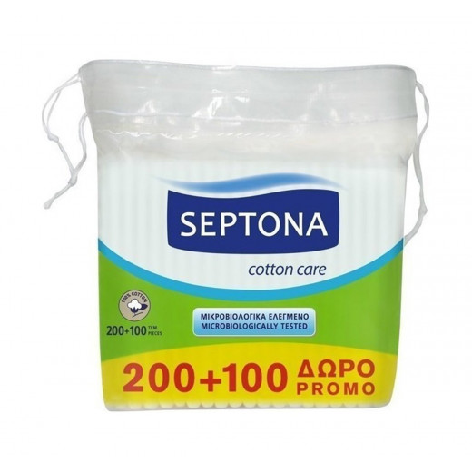Septona Cotton Buds Plastic Bag With String 200 + 100 Pcs As Gift