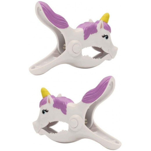 O2COOL Boca Clips Beach Towel Holders - Purple Unicorn