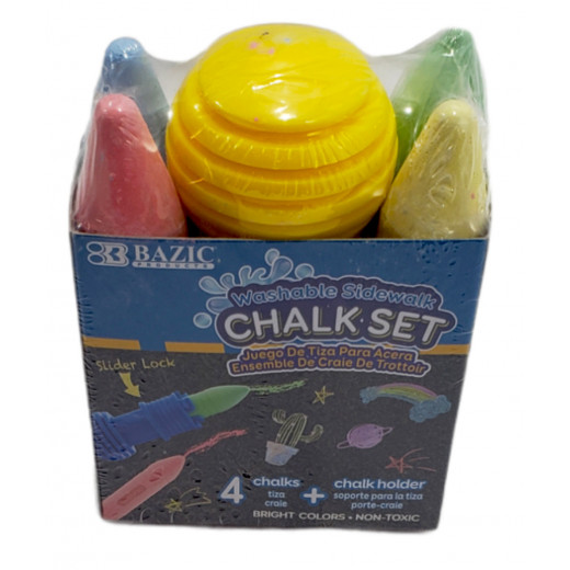 BAZIC 4 Sidewalk Chalks & 1 Chalk Holder