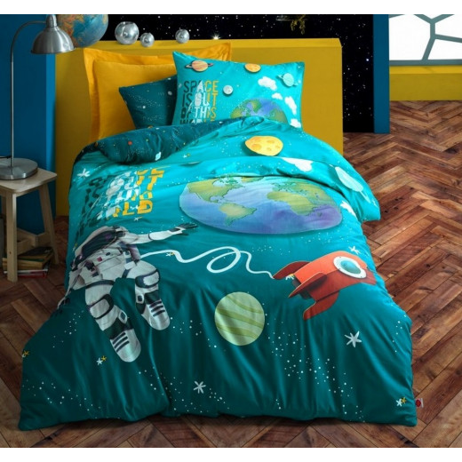 Nova home little astronaut kids duvet cover rainforce set 100% cotton twin 3 pieces blue