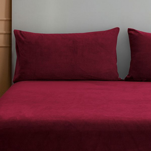 Nova home warm fit winter microfleece fitted sheet set, burgundy, queen size