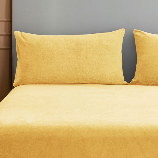 Nova home warmfit winter microfleece fitted sheet set yellow queen 3 pcs