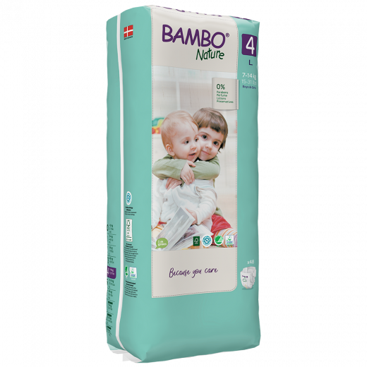 Bambo Nature Diapers Size 4 (7-14 Kg), 48 Diapers, 2 Packs + Wet Wipes, 80 Wipe, 2 Packs