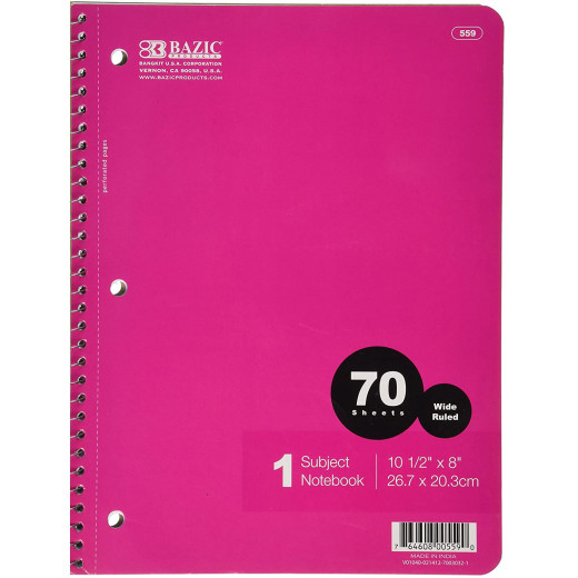 Bazic 1 Subject Spiral Notebook 70 pages