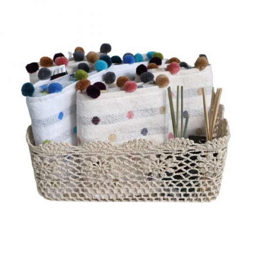 Nova Home Cotton Crochet Basket, Ivory Color