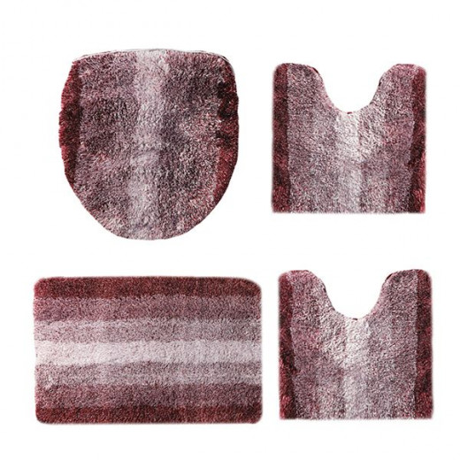 Nova Home Cation Pearl Bath Mat Set 4 Pieces, Burgundy Color