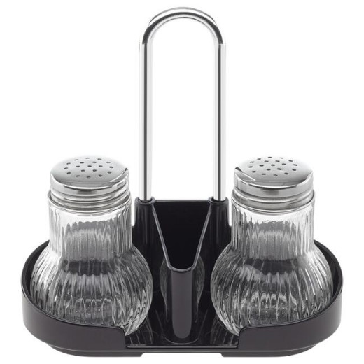 Fackelmann Salt & Pepper Shaker With Toothpicks And Menu Holder, Glass, 8 CM