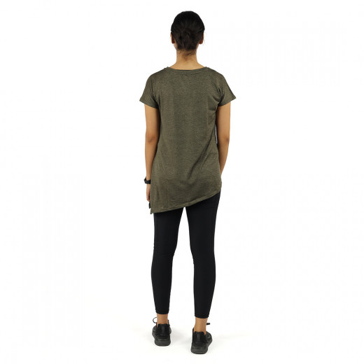 RB Women's Side High-Low T-Shirt, XX Large Size, Dark Green Color