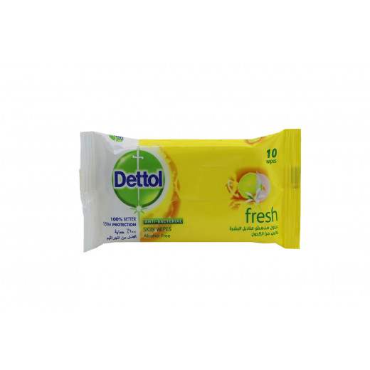Dettol Anti Bacterial Fresh Skin Wipes, 10 Wipes