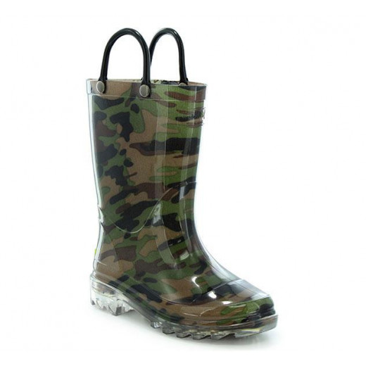 Western Chief Kids Camo Lighted Rain Boots, Green Color, Size 27