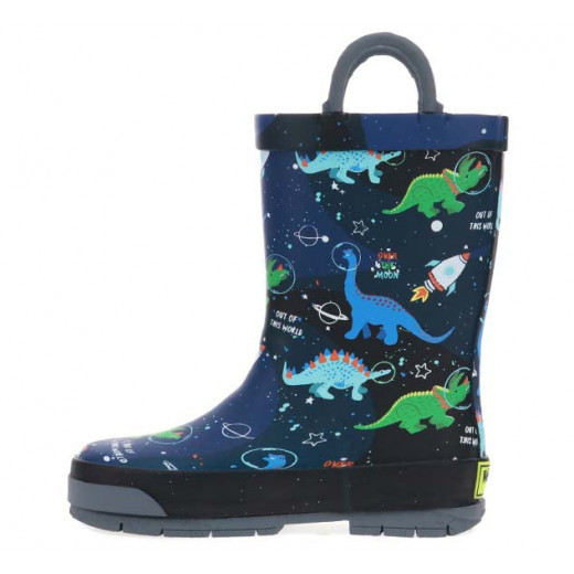 Western Chief Kids Space Dinosaurs Rain Boot, Navy Color, Size 36