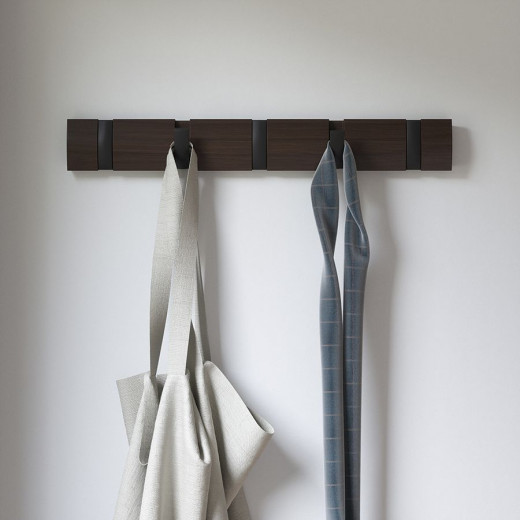 Umbra Flip Hooks Wall Rail, Black and Walnut Color