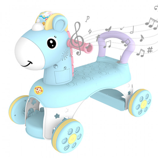 مشاية كهربائية موسيقية للأطفال, بتصميم حصان, باللون الأزرق