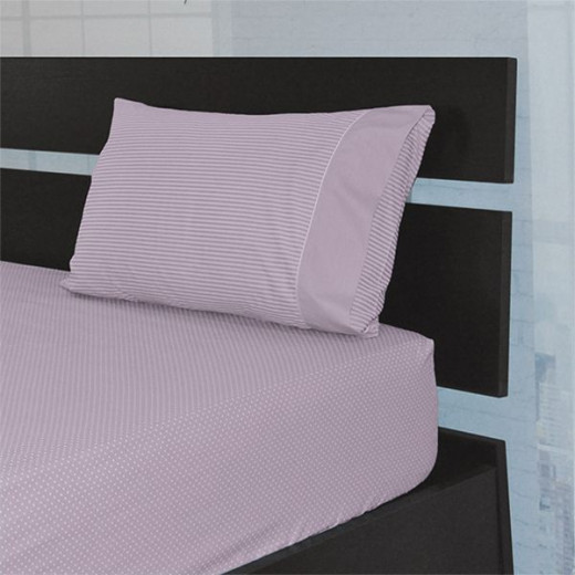 Cannon dots and stripes fitted sheet set, poly cotton, purple color, king size, 3 pieces