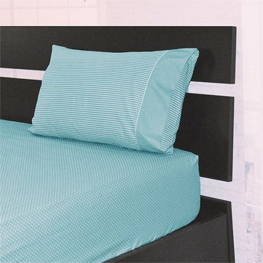 Cannon Dots And Stripes Bed Sheet Set, Poly Cotton, Jade Color, Twin Size, 3 Pieces