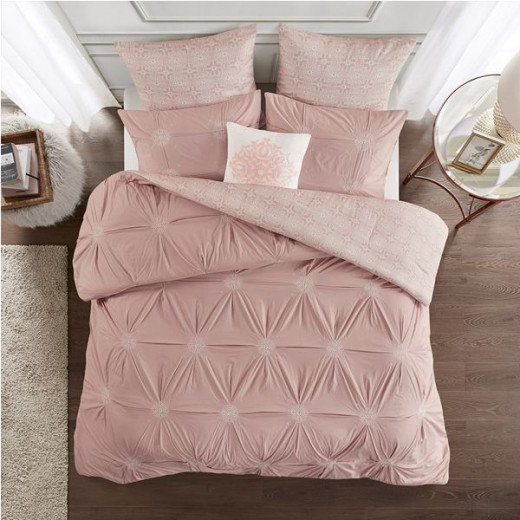 Nova home malia embroidered comforter set, pink color, king size, 7 pieces