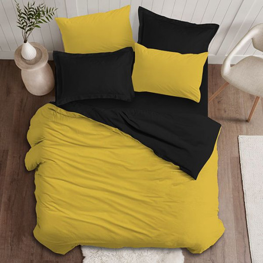 Nova home plain comforter set, yellow and black color, king size, 6 pieces