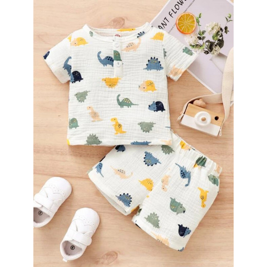 Baby Dinosaur Print Half Button Top and Shorts