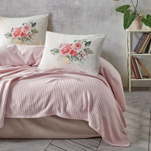 طقم كفر سرير بيكيه, باللون الزهري, حجم مجوز, 4 قطع من نوفا هوم