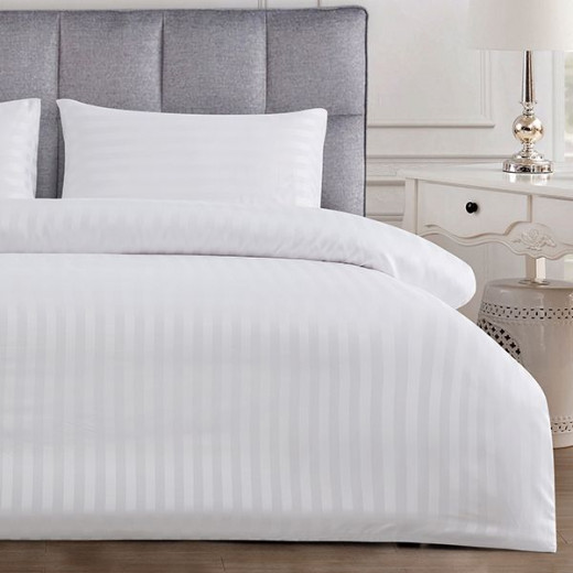 Nova Home UltraStripe Hotel Style Duvet Cover Set, 220x260 Size, White Color