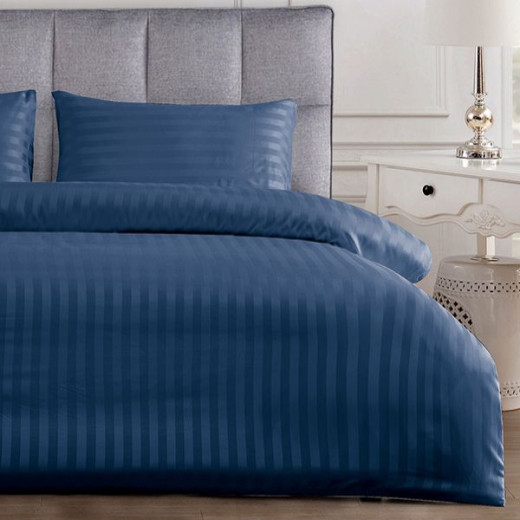 Nova Home UltraStripe Hotel Style Duvet Cover Set, King Size, Navy Color