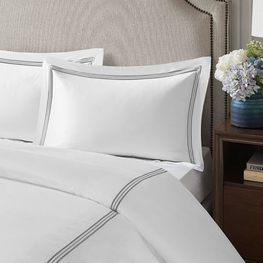 Nova home venice duvet cover set, white and grey color, queen size