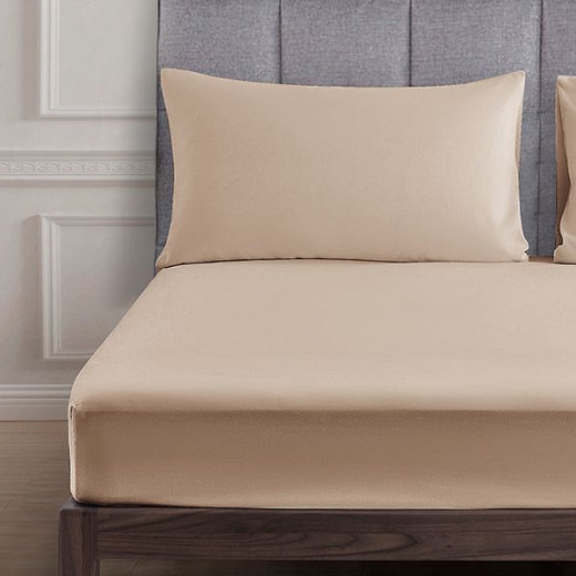 Nova home ultraplain fitted sheet set, twin size, light brown color