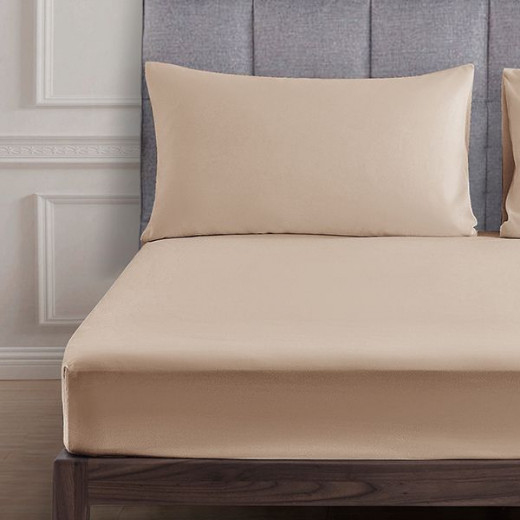 Nova home ultraplain fitted sheet set, king size, light brown color