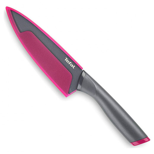 Tefal Stainless Steel Chef Knife With Cover, Pink Color, 15 Cm