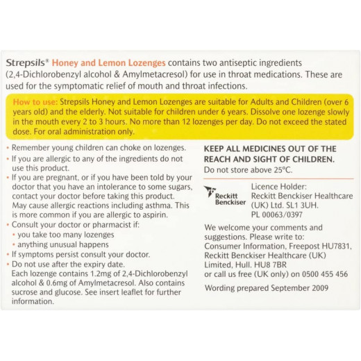 Strepsils Honey & Lemon Lozenges, 36 Pieces